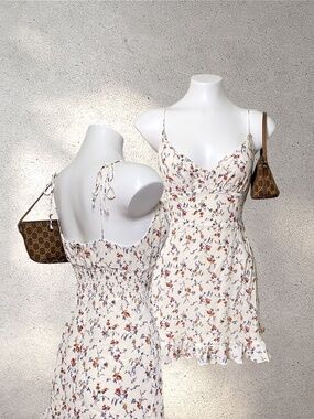 Rformation 100% Viscose Floral Christine Mini Dress | Coquette Cottagecore